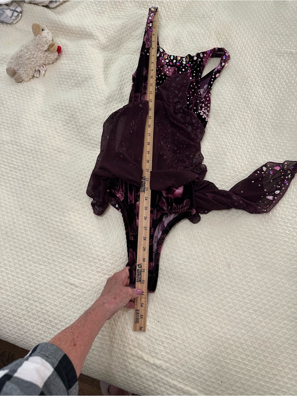 Ballroom dance/Skate dress. Elegant Embellished Velvet Sheath Dress in Deep Plum - Picture 10 of 10